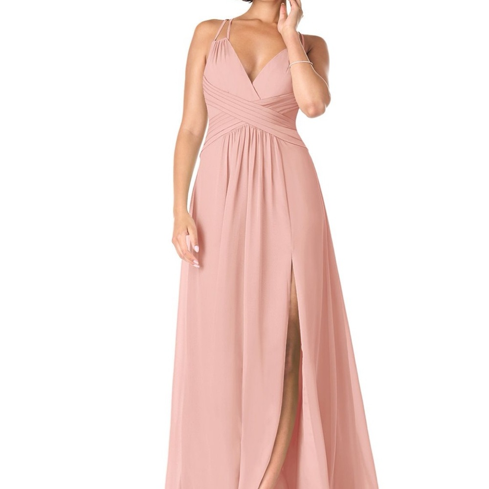 Azazie Pink Pleated Halter Maxi Dress